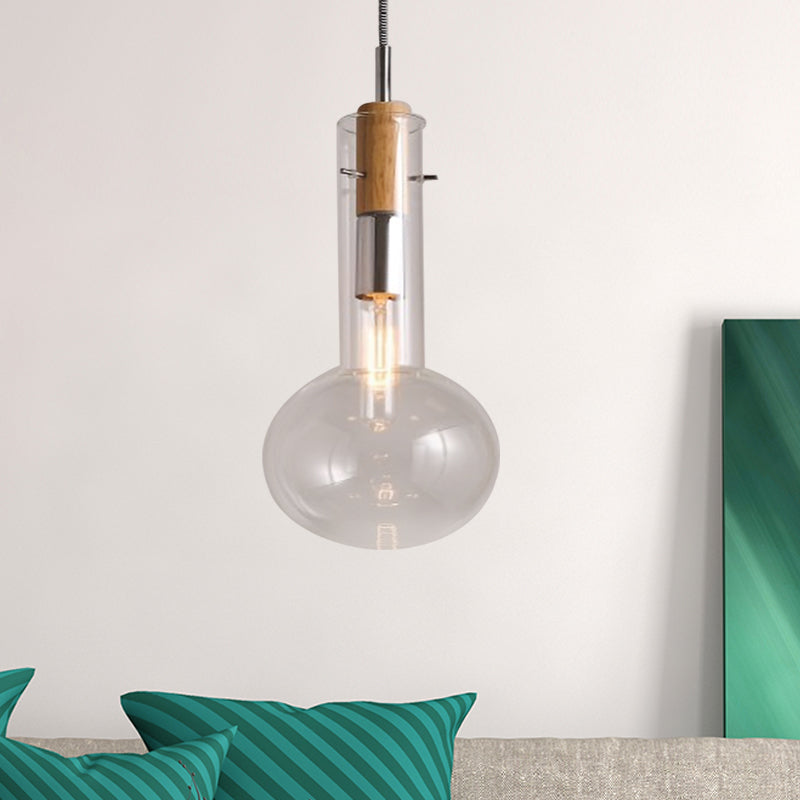 Klares Glas Ellipsoid/Kegel/Flaschenform Anhänger Leicht moderne 1 hängende Deckenlampe in poliertem Chrom