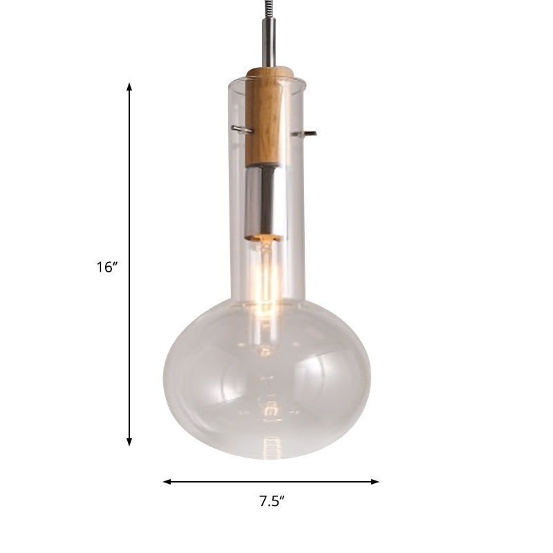Klares Glas Ellipsoid/Kegel/Flaschenform Anhänger Leicht moderne 1 hängende Deckenlampe in poliertem Chrom