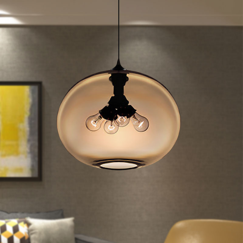 4 Lights Ceiling Pendant Light with Oval Glass Shade Modern Brown/Clear/Amber Hanging Light