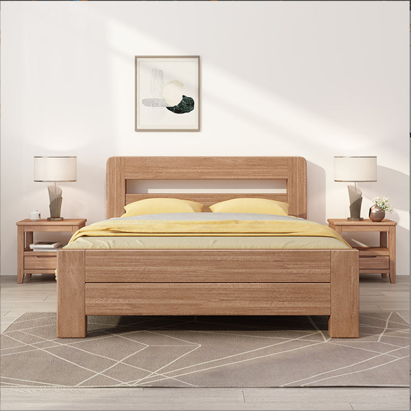 Scandinavian Walnut Panel Rectangular with Headboard Bed Frame
