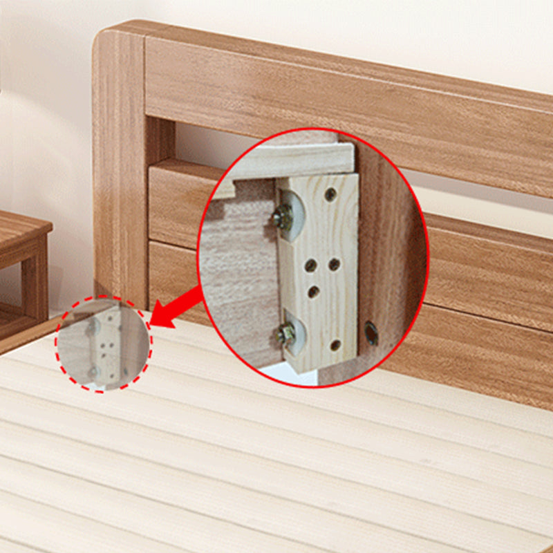 Scandinavian Walnut Panel Rectangular with Headboard Bed Frame