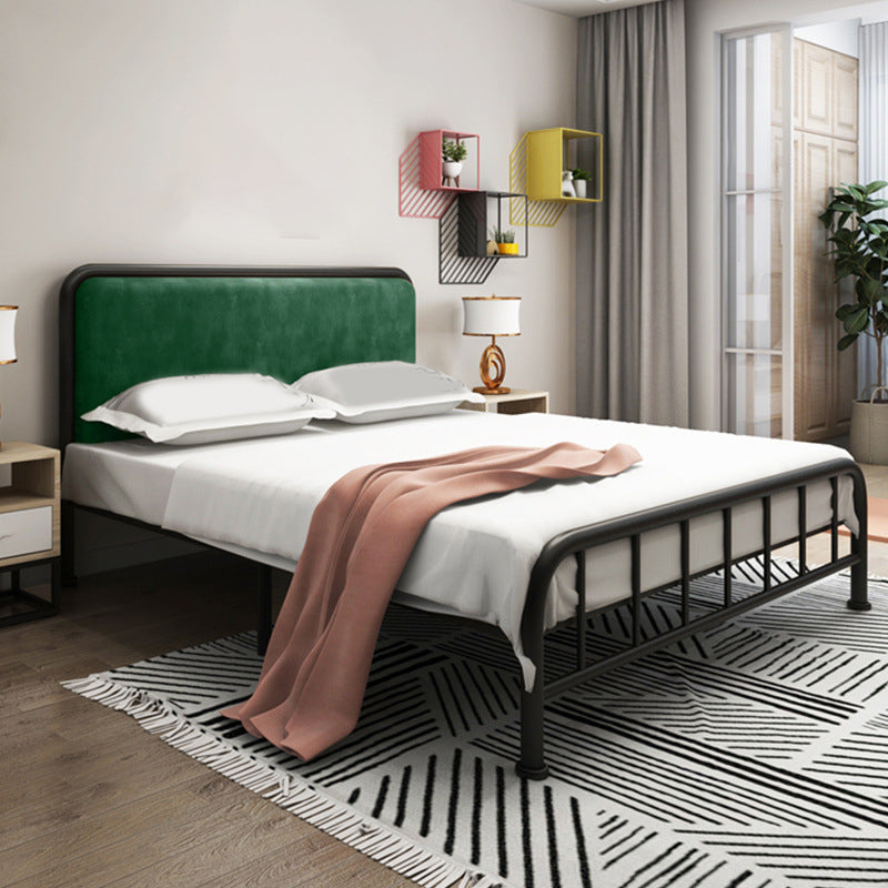 Contemporary Metal Panel Upholstered Headboard with Metal Legs Bed Frame