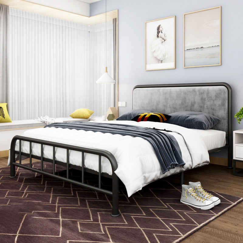 Contemporary Metal Panel Upholstered Headboard with Metal Legs Bed Frame