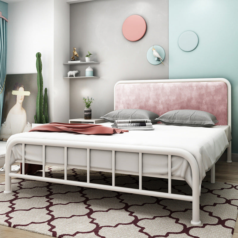 Contemporary Metal Panel Upholstered Headboard with Metal Legs Bed Frame