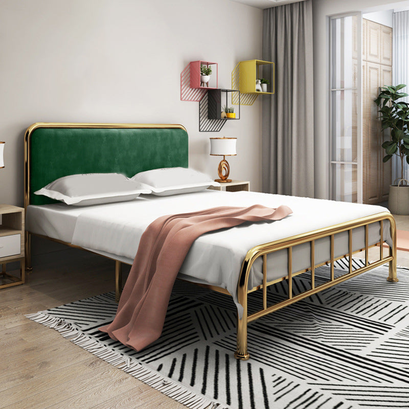 Contemporary Metal Panel Upholstered Headboard with Metal Legs Bed Frame