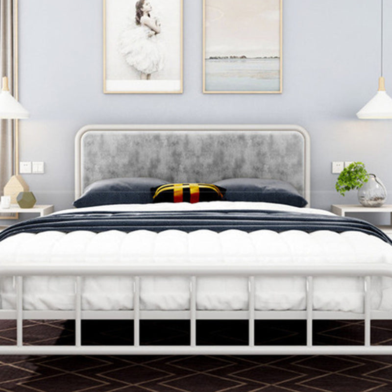 Contemporary Metal Panel Upholstered Headboard with Metal Legs Bed Frame