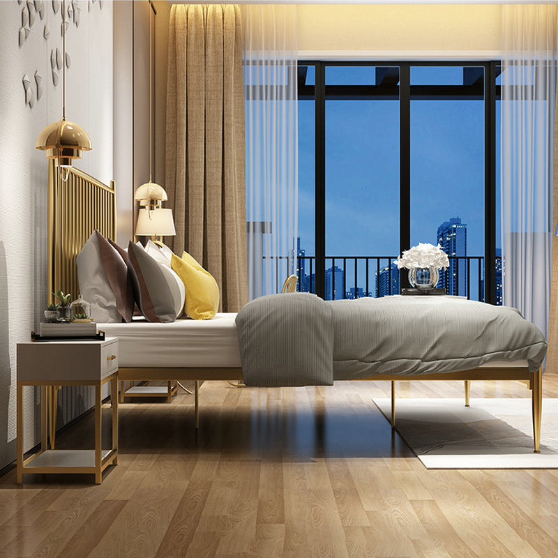 84.65 inch Wide Contemporary Slat Bed Metal Bed with Headboard