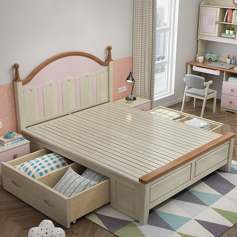 84.65-inch Wide Traditional Bed Frame Pine Wood Bed with Headboard