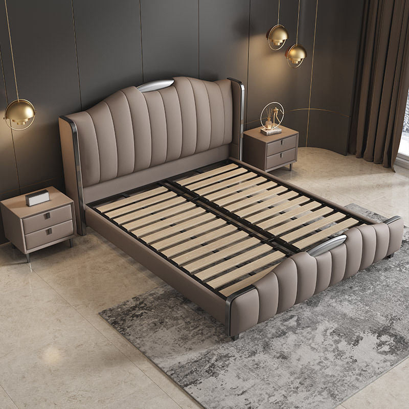 Glam Pine Wood with Headboard Camelback Panel Mattress Included Bed Frame