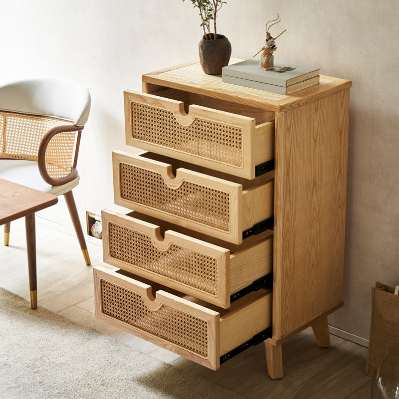 Modern Natural Accent Chest with Drawers and Solid Wood Straight Legs