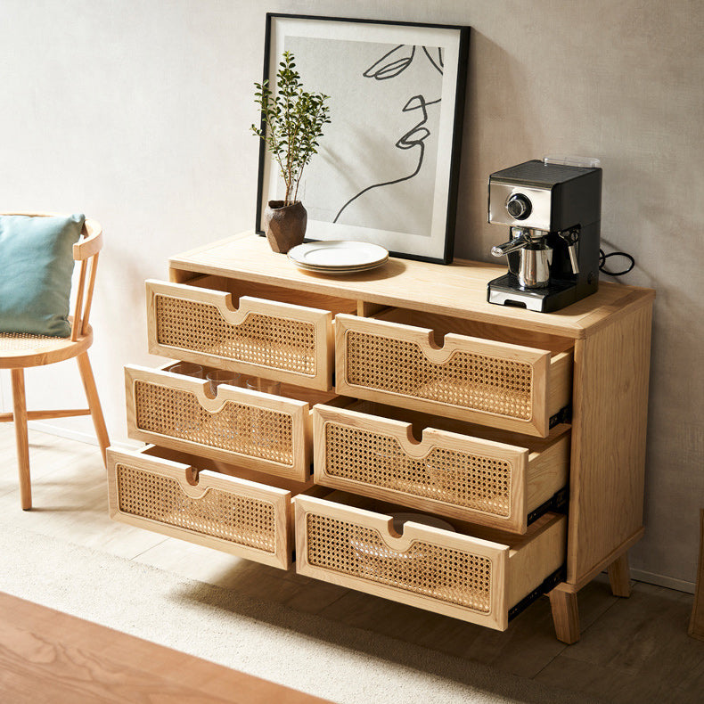 Modern Natural Accent Chest with Drawers and Solid Wood Straight Legs