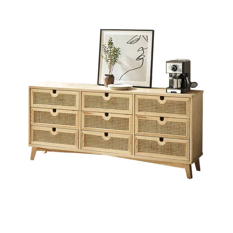 Modern Natural Accent Chest with Drawers and Solid Wood Straight Legs