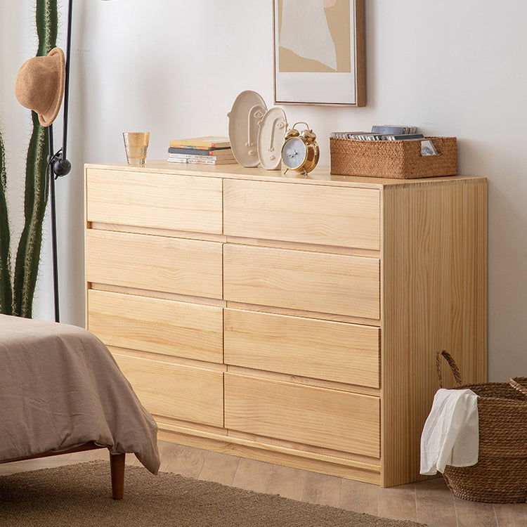 Contemporary Pine Wood Accent Chest with 8 Drawers Standard Chest