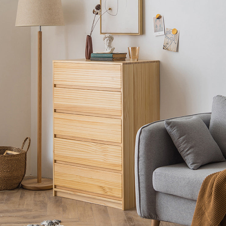 Mid-Century Modern Chest with 5 Drawers in Pine Wood Accent Chest