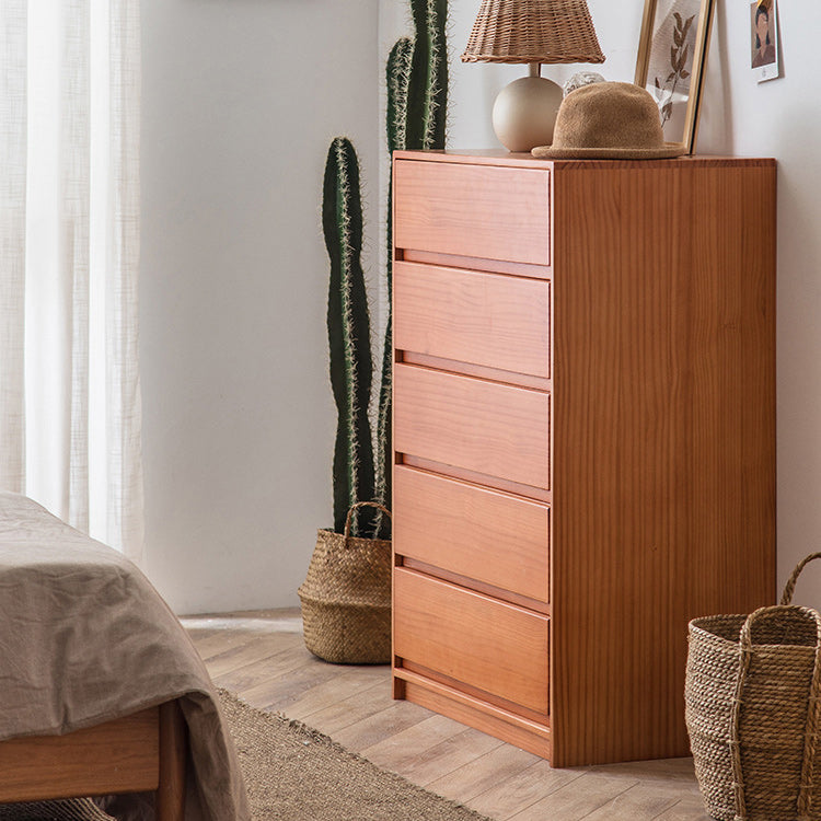 Mid-Century Modern Chest with 5 Drawers in Pine Wood Accent Chest
