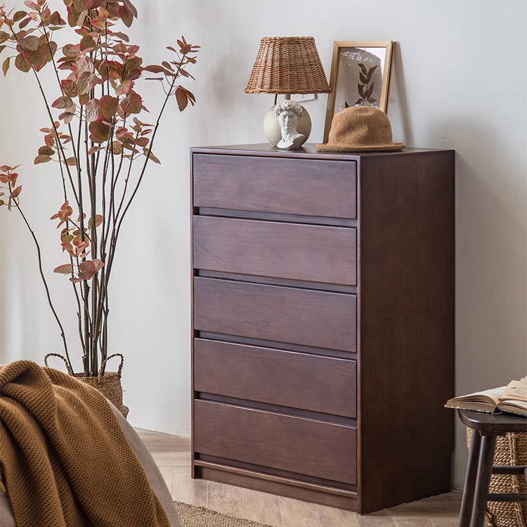 Mid-Century Modern Chest with 5 Drawers in Pine Wood Accent Chest