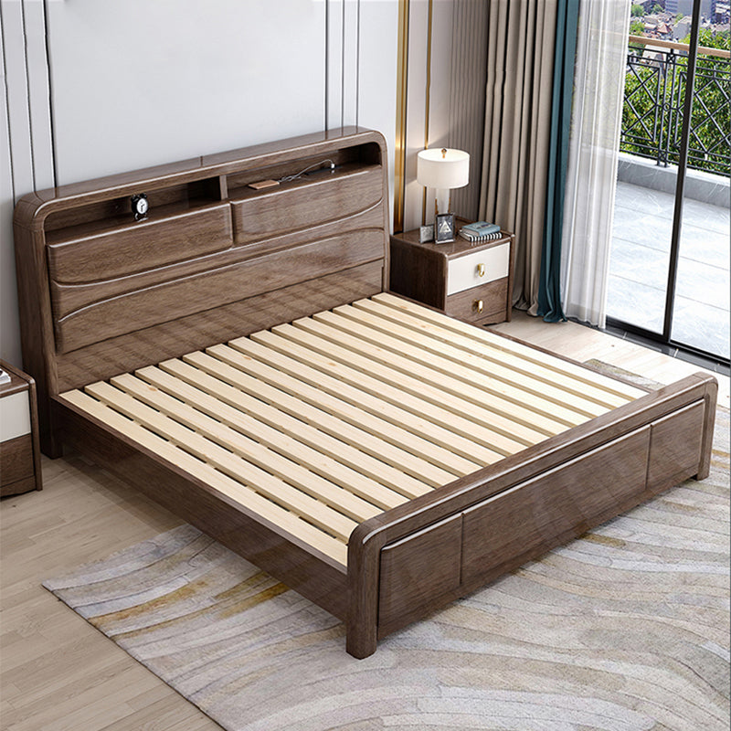 Traditional Wood Standard Bed Espresso Bed Frame with Headboard