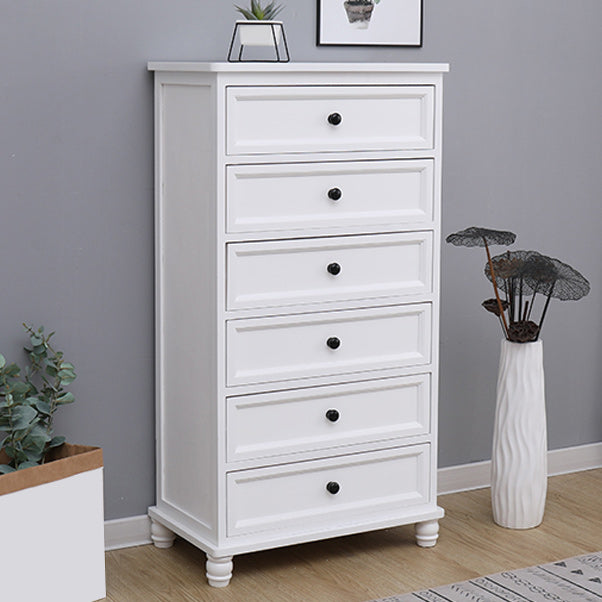 Contemporary White Accent Chest with Drawers and Solid Wood Bun Feet