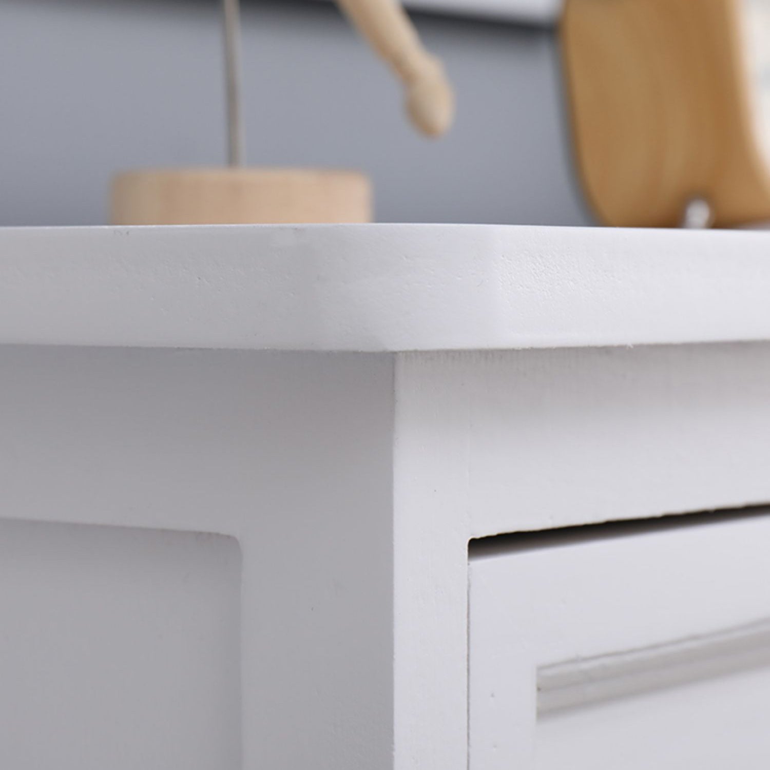 Contemporary White Accent Chest with Drawers and Solid Wood Bun Feet