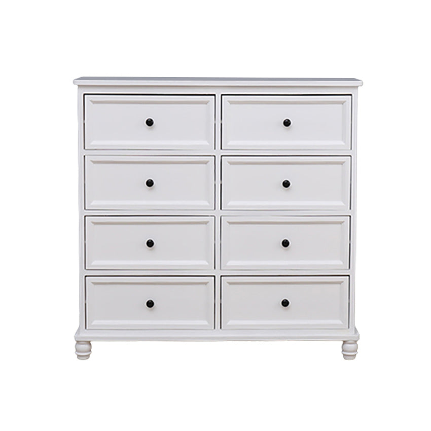 Contemporary White Accent Chest with Drawers and Solid Wood Bun Feet