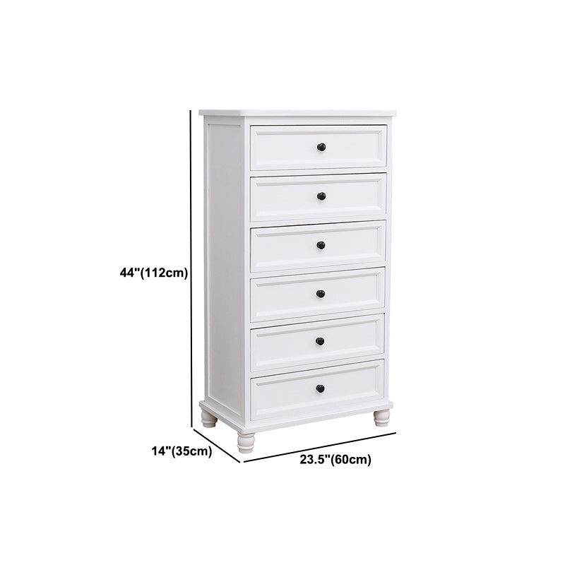 Contemporary White Accent Chest with Drawers and Solid Wood Bun Feet