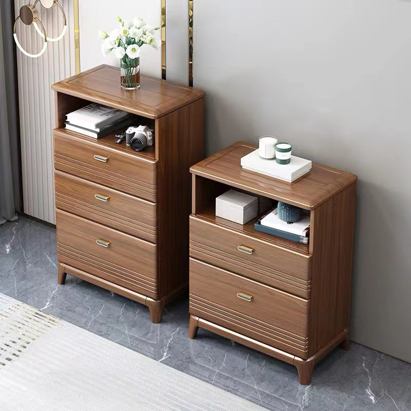 Mid-Century Modern Chest with 1 Shelf and Drawers and Legs in Walnut