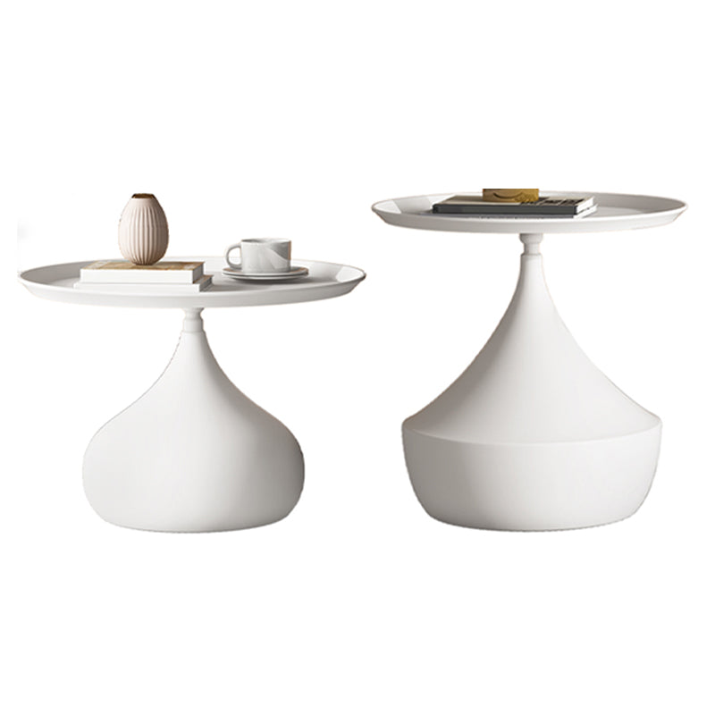 Mid-Century Round Iron Coffee Table Set Pedestal Tray Top Cocktail Table