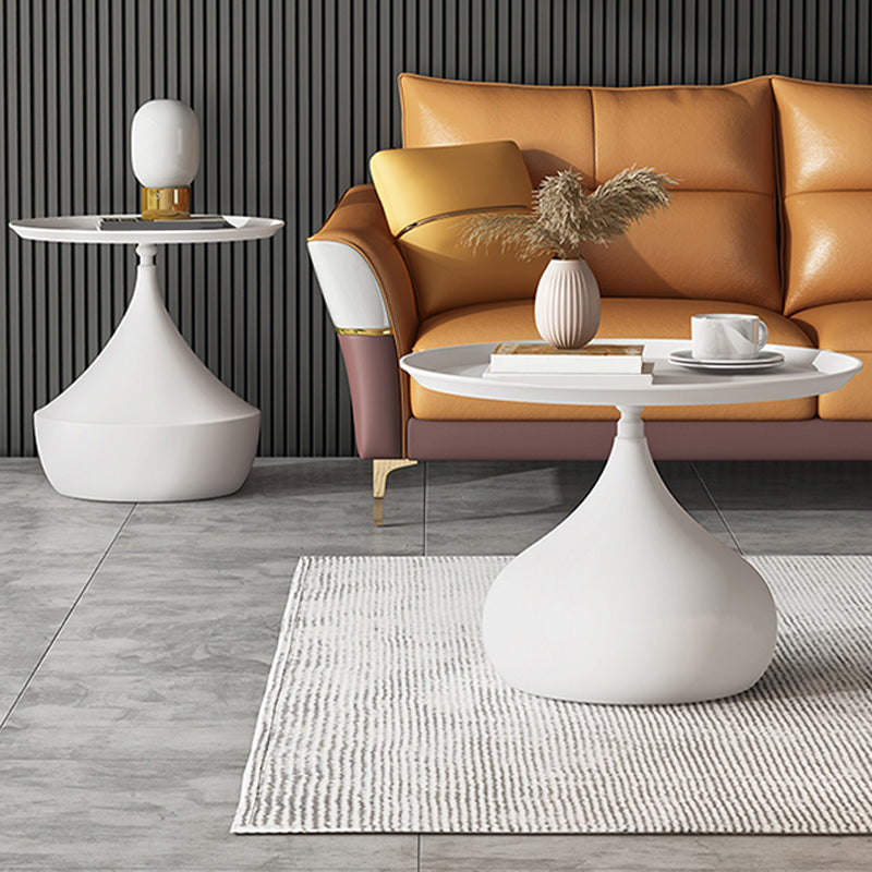 Mid-Century Round Iron Coffee Table Set Pedestal Tray Top Cocktail Table