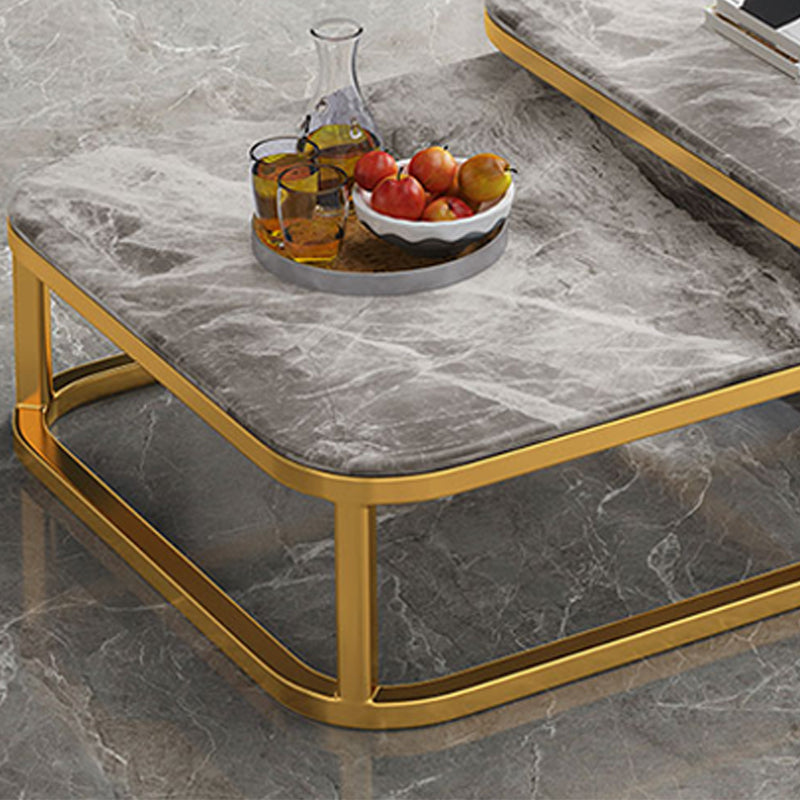 2 Pieces Stone Coffee Table Square Frame Cocktail Table Set with Storage