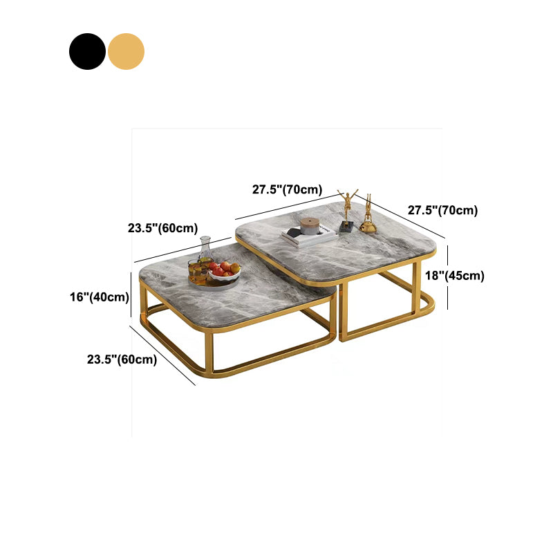 2 Pieces Stone Coffee Table Square Frame Cocktail Table Set with Storage