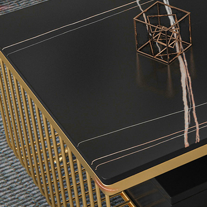 Rectangular Stone 4 Legs Coffee Cocktail Table with 2 Drawers