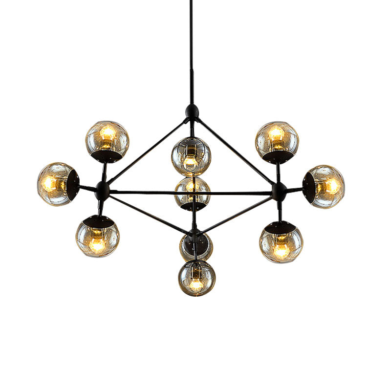 10-Light Chandelier with Sphere Shade Amber Glass Vintage Living Room Ceiling Lamp