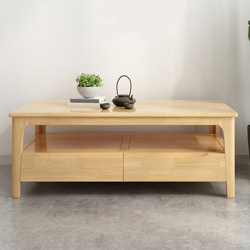 Scandinavian Solid Wood 4 Legs Coffee Cocktail Table with Shelf/Drawers