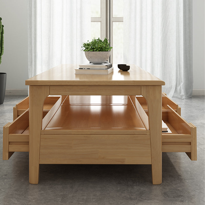 Scandinavian Solid Wood 4 Legs Coffee Cocktail Table with Shelf/Drawers
