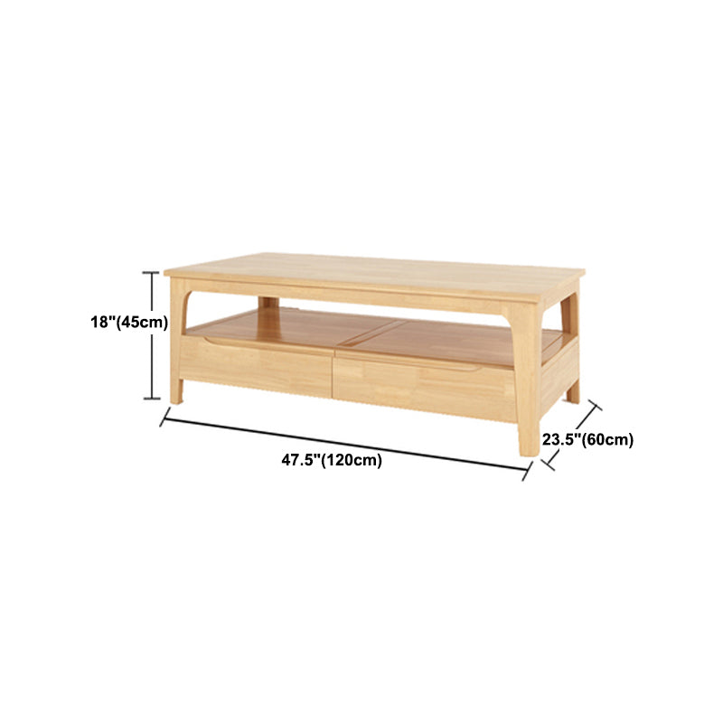 Scandinavian Solid Wood 4 Legs Coffee Cocktail Table with Shelf/Drawers