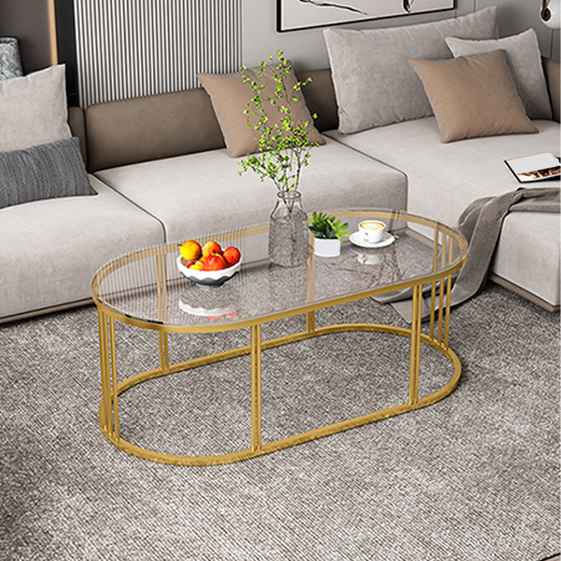 Oval Coffee Table with Glass Top and Frame Base for Living Room