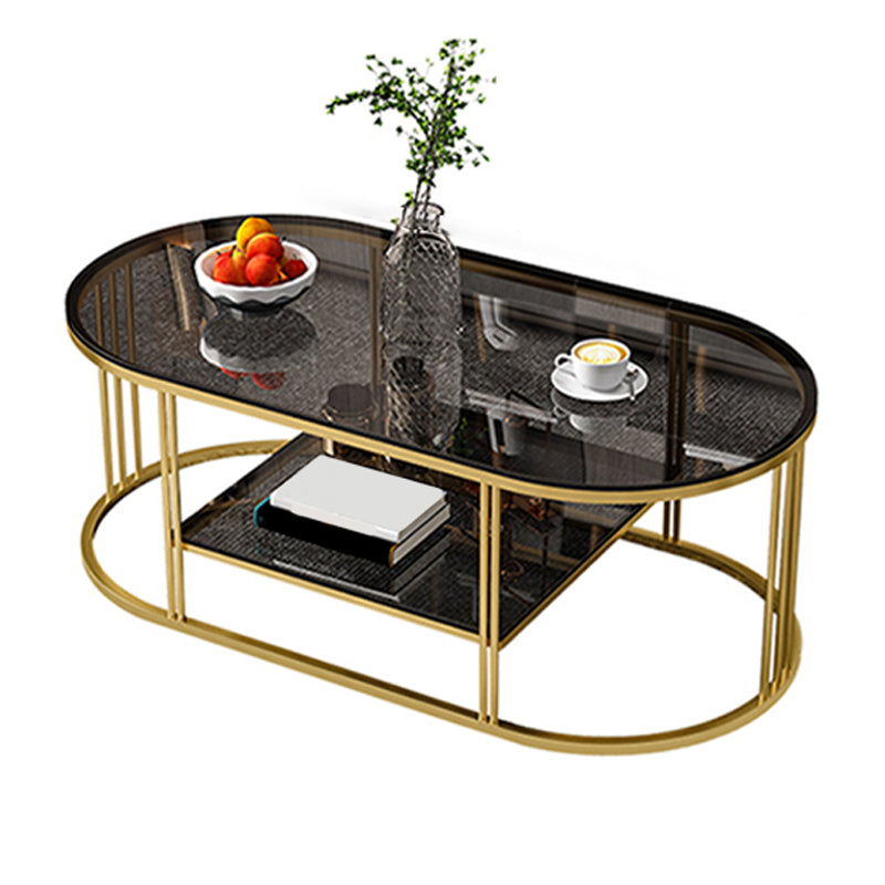 Oval Coffee Table with Glass Top and Frame Base for Living Room