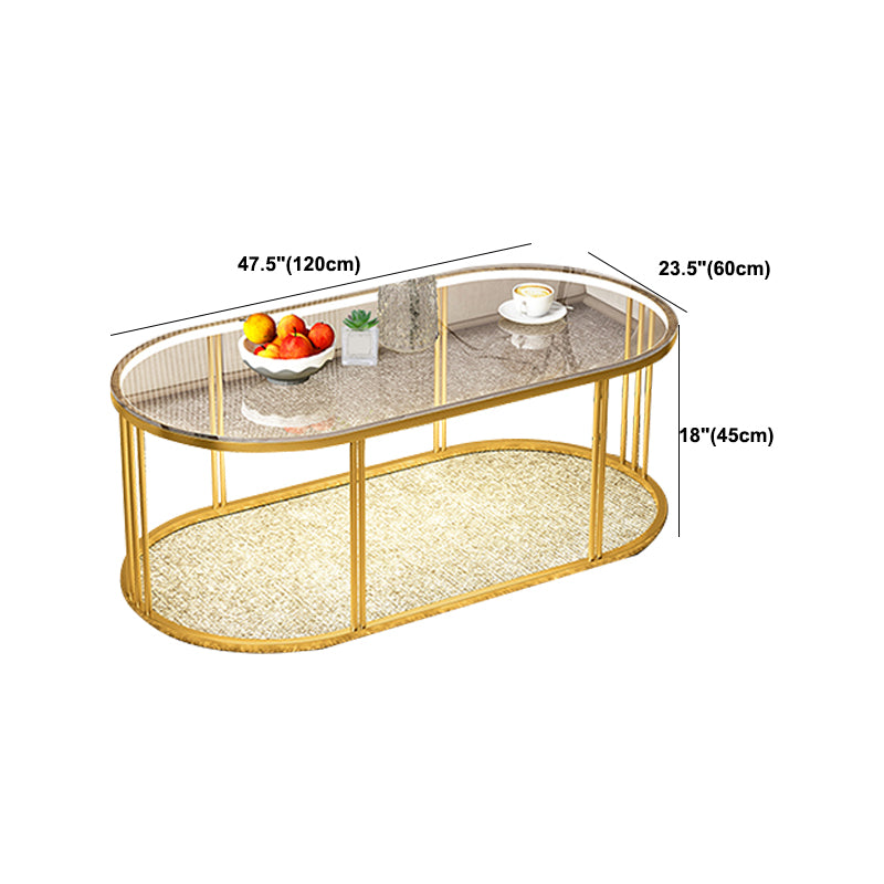 Oval Coffee Table with Glass Top and Frame Base for Living Room