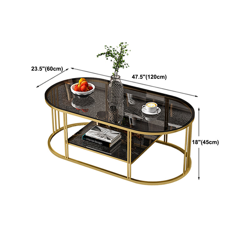 Oval Coffee Table with Glass Top and Frame Base for Living Room