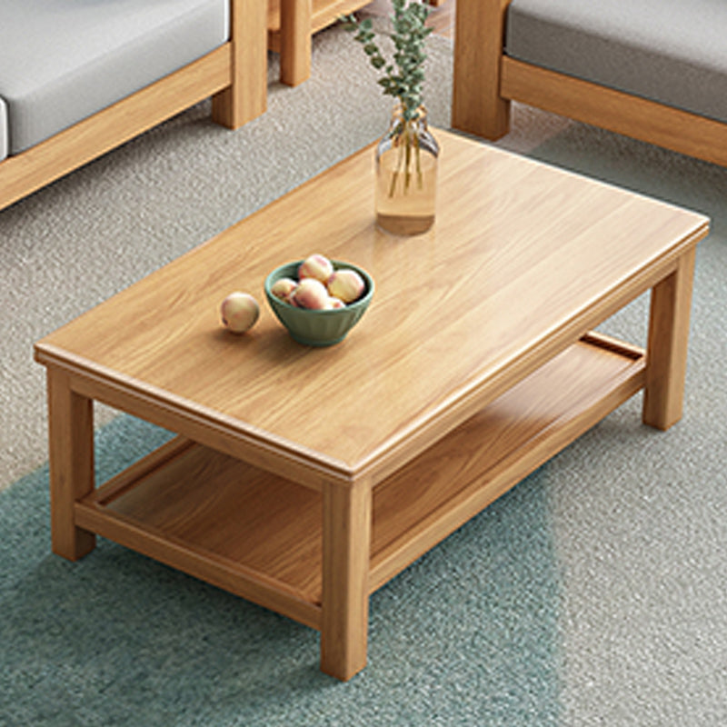 Solid Wood Coffee Table Scandinavian 4 Legs Cocktail Table with Storage Shelf