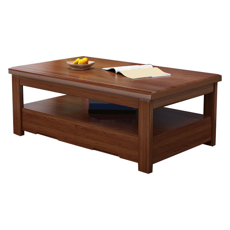 Solid Wood Coffee Table Scandinavian 4 Legs Cocktail Table with Storage Shelf