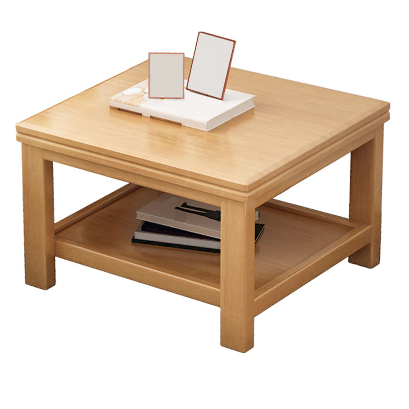 Solid Wood Coffee Table Scandinavian 4 Legs Cocktail Table with Storage Shelf