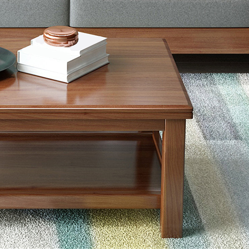 Solid Wood Coffee Table Scandinavian 4 Legs Cocktail Table with Storage Shelf