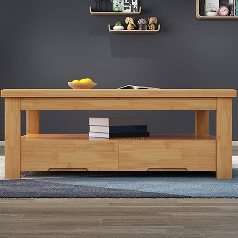 Solid Wood Coffee Table Scandinavian 4 Legs Cocktail Table with Storage Shelf
