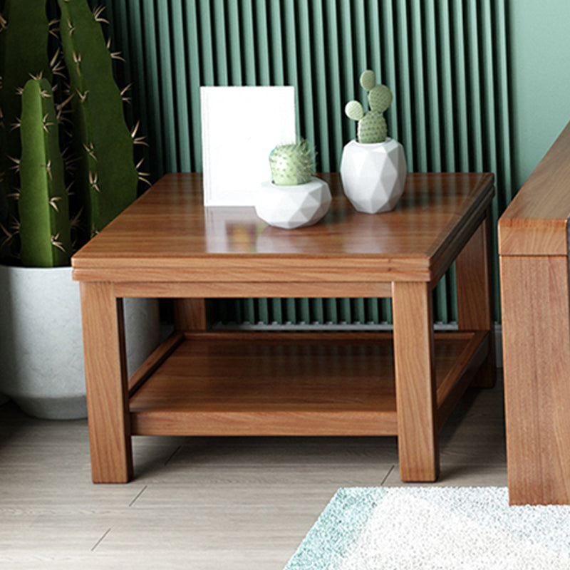 Solid Wood Coffee Table Scandinavian 4 Legs Cocktail Table with Storage Shelf