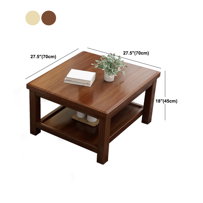 Solid Wood Coffee Table Scandinavian 4 Legs Cocktail Table with Storage Shelf