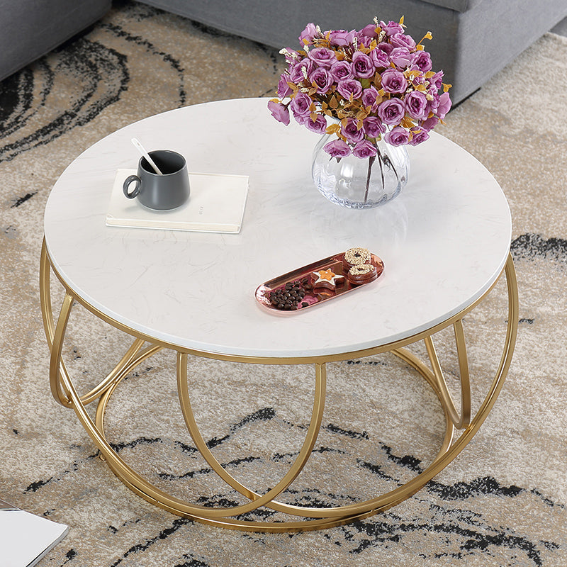 Contemporary Coffee Table Round Metal Frame Base Cocktail Table