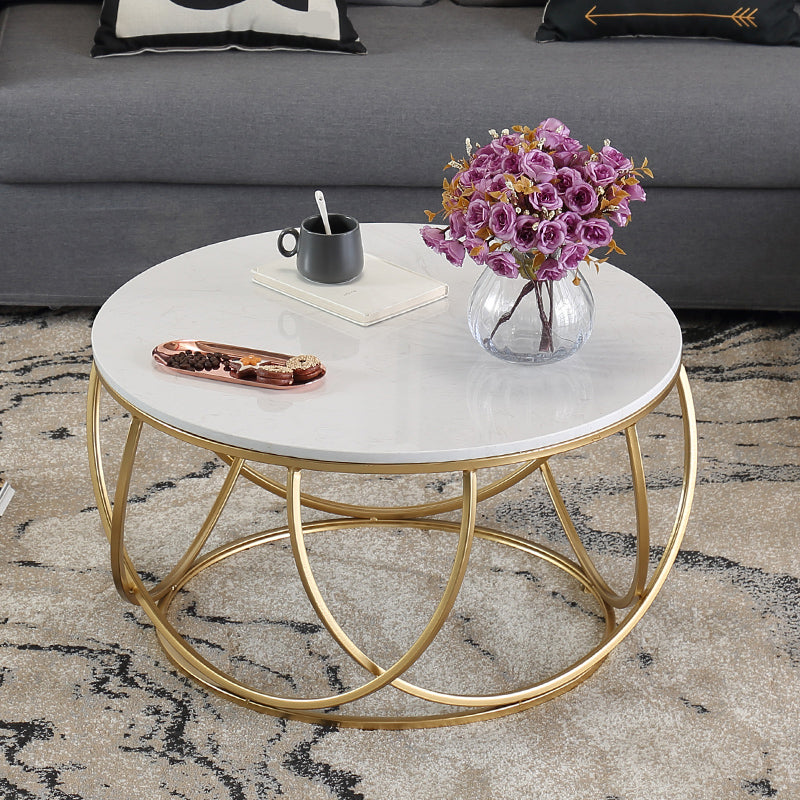 Contemporary Coffee Table Round Metal Frame Base Cocktail Table