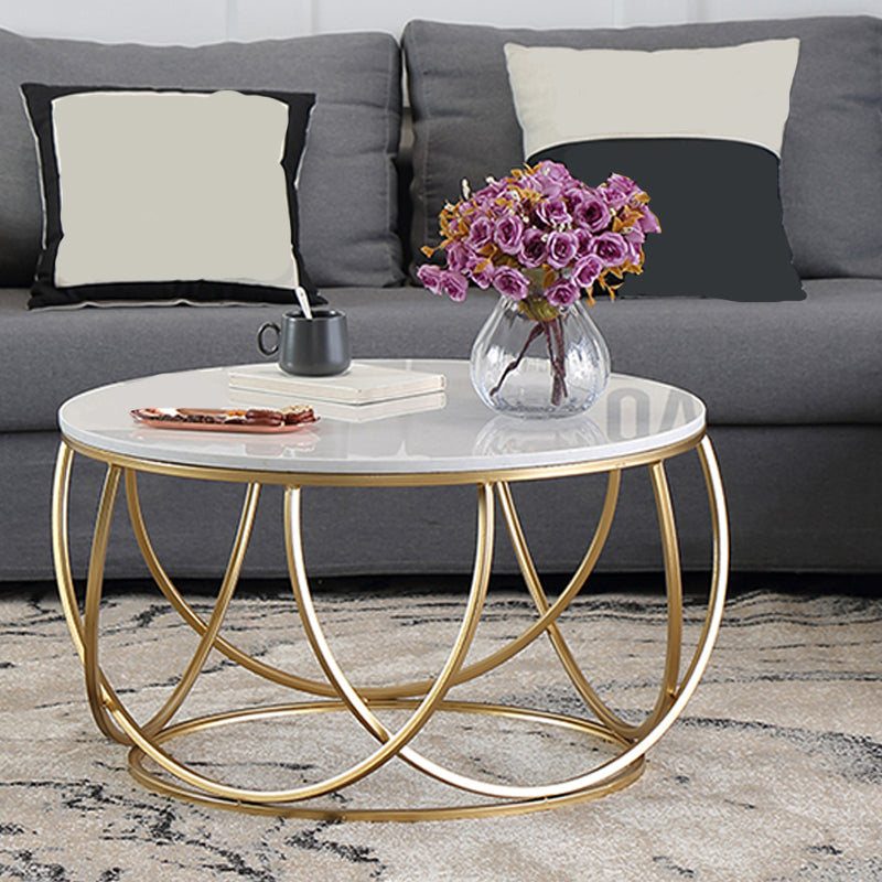 Contemporary Coffee Table Round Metal Frame Base Cocktail Table
