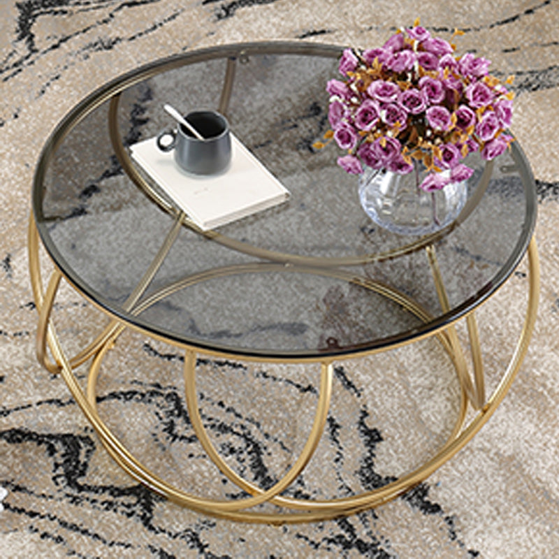 Contemporary Coffee Table Round Metal Frame Base Cocktail Table